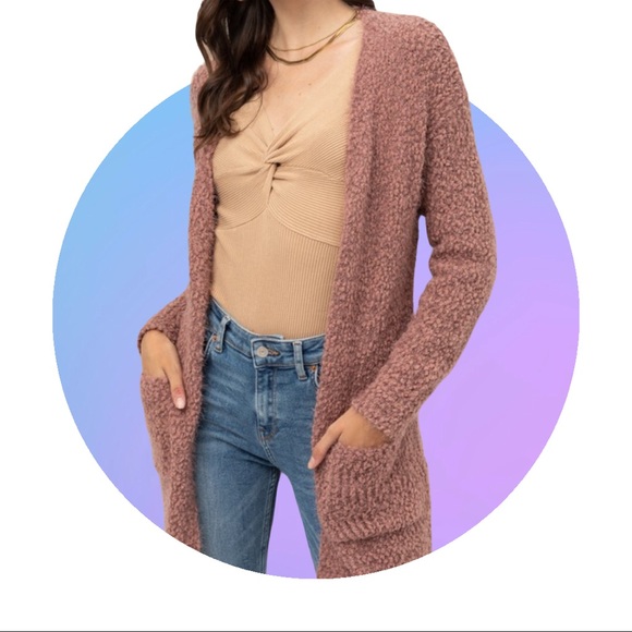 Cotton Candy Popcorn Soft Cozy Pocket Open Sweater - Picture 2 of 7